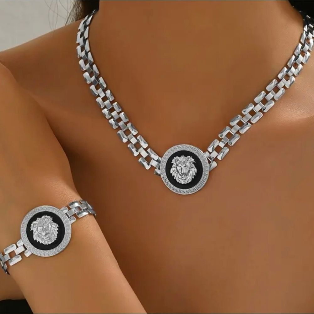 Designer Inspired Lion Necklace & Bracelet Set